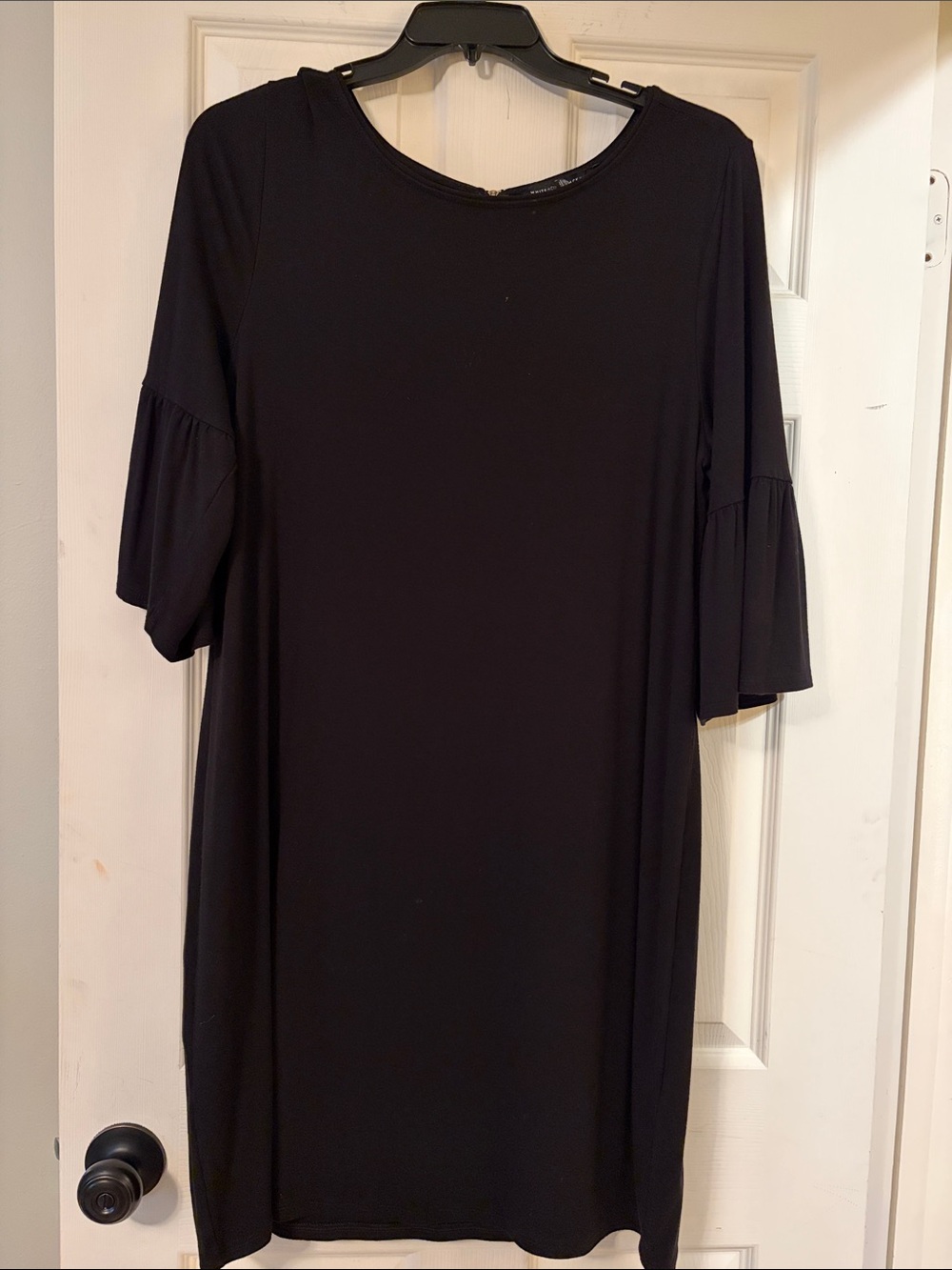 White House Black Market Women's Black Shift Dress with Flounce Sleeves